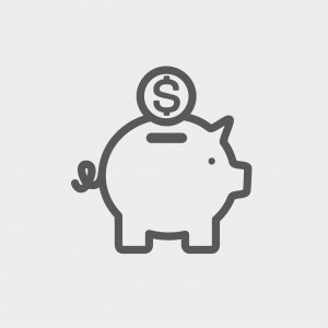 Piggy bank and dollar coin icon thin line for web and mobile, modern minimalistic flat design. Vector dark grey icon on light grey background.